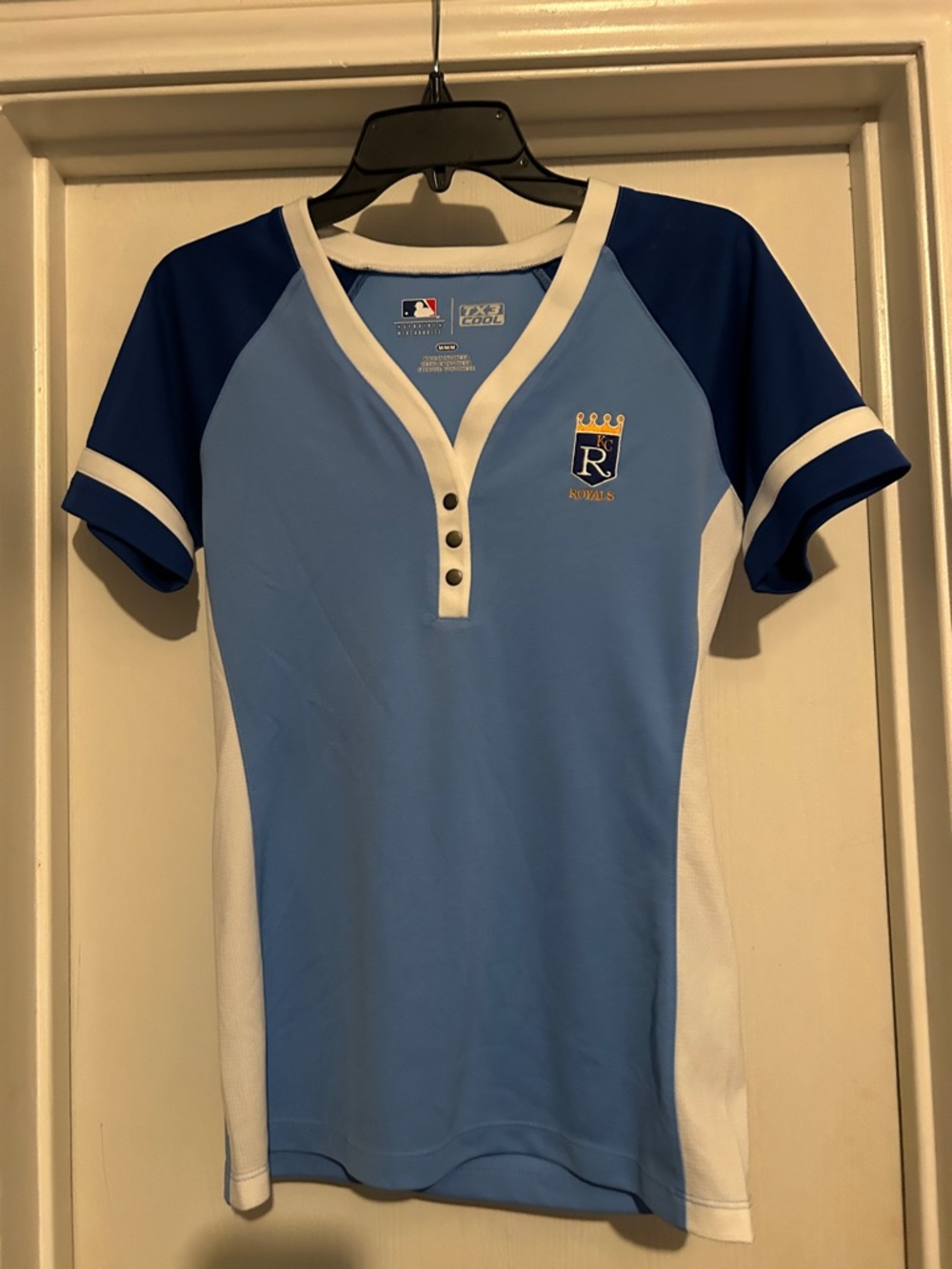 Kansas City Women's Light Blue Henley Baseball Tee